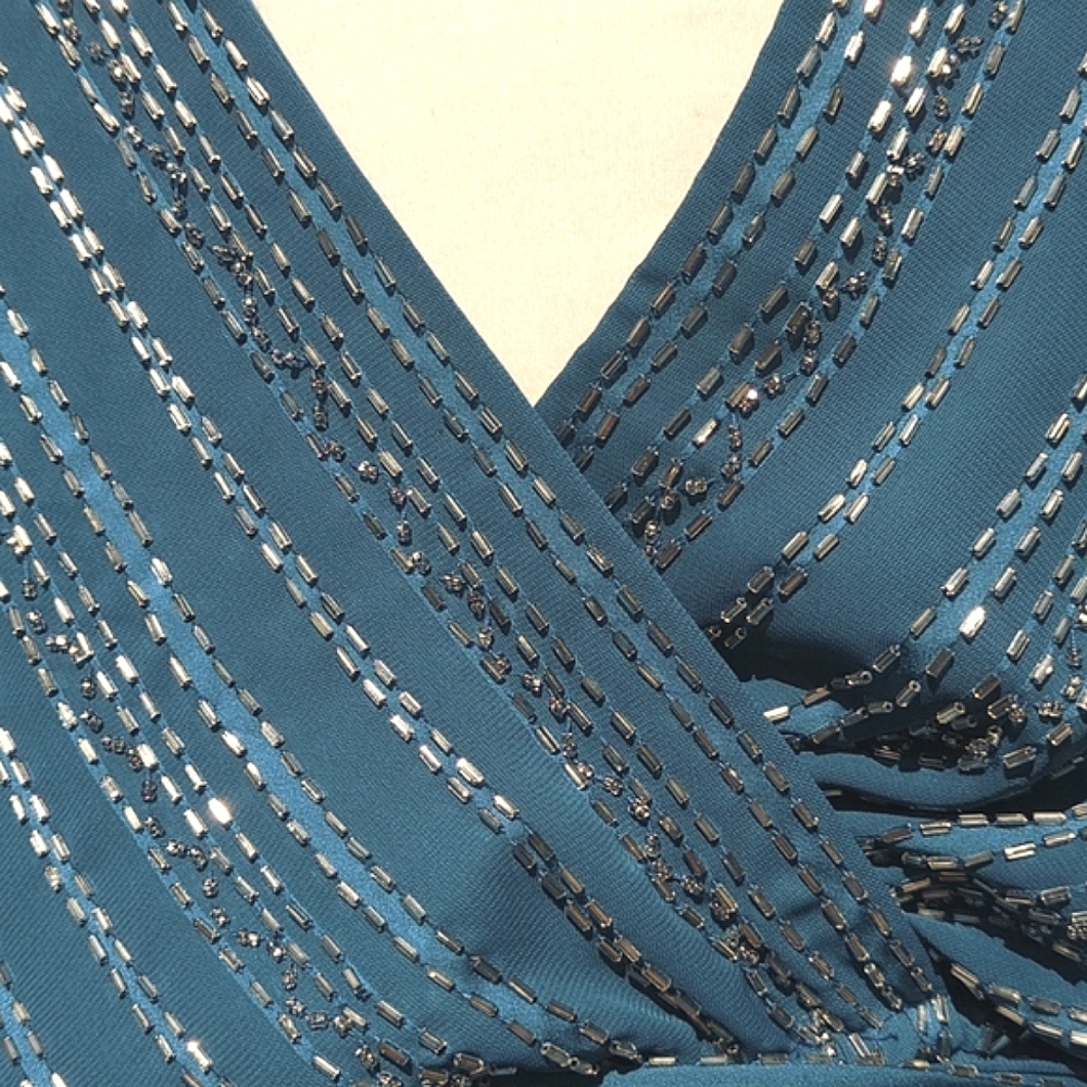 True Vintage Jack Bryan 70's Hollywood Glam Chevron Beaded Pleated Maxi - Picture 9 of 16